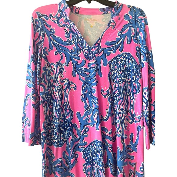 Lilly Pulitzer Vero Tunic Pink Caught In The Coral Top Shirt Size Small S - Picture 2 of 5